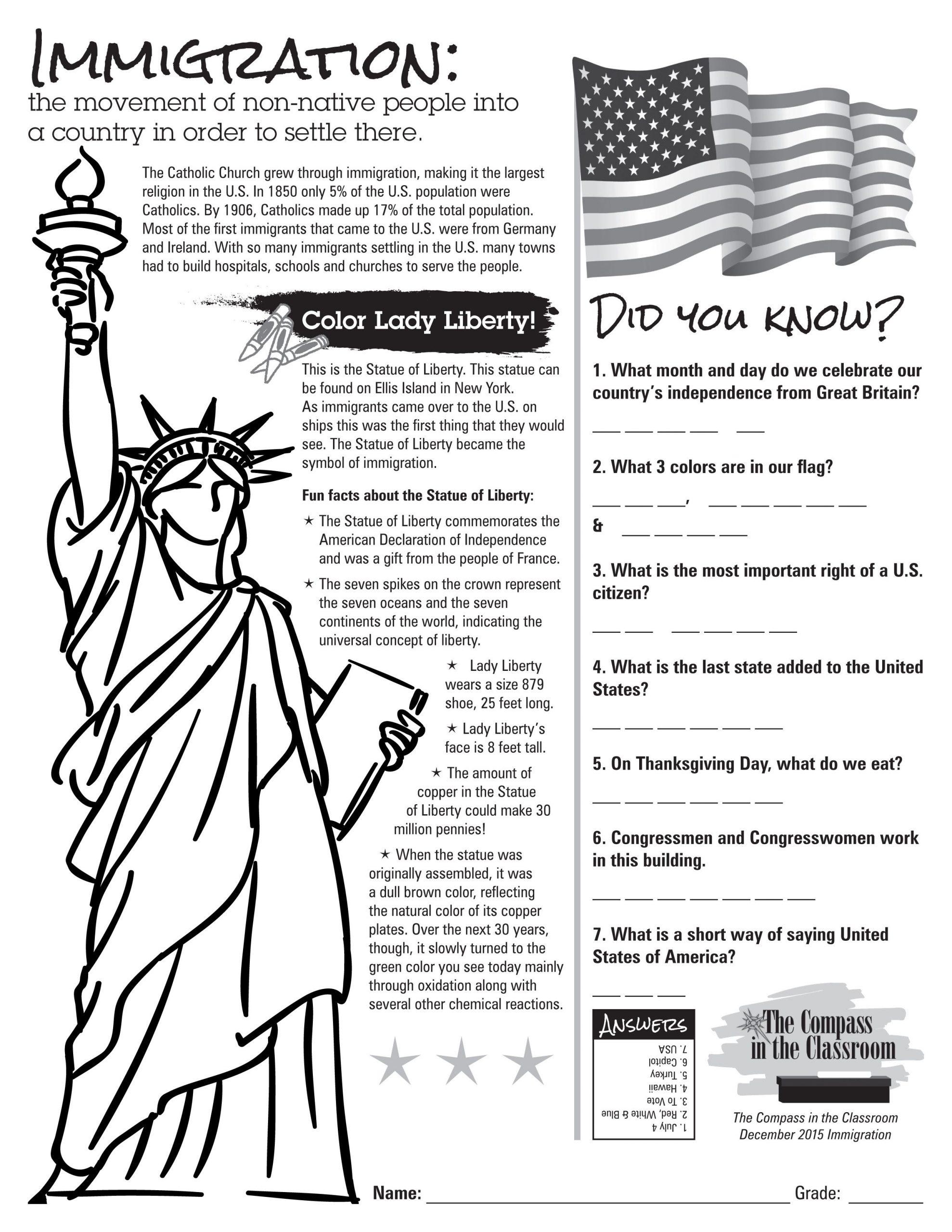 Compass In The Classroom | Immigration Worksheet