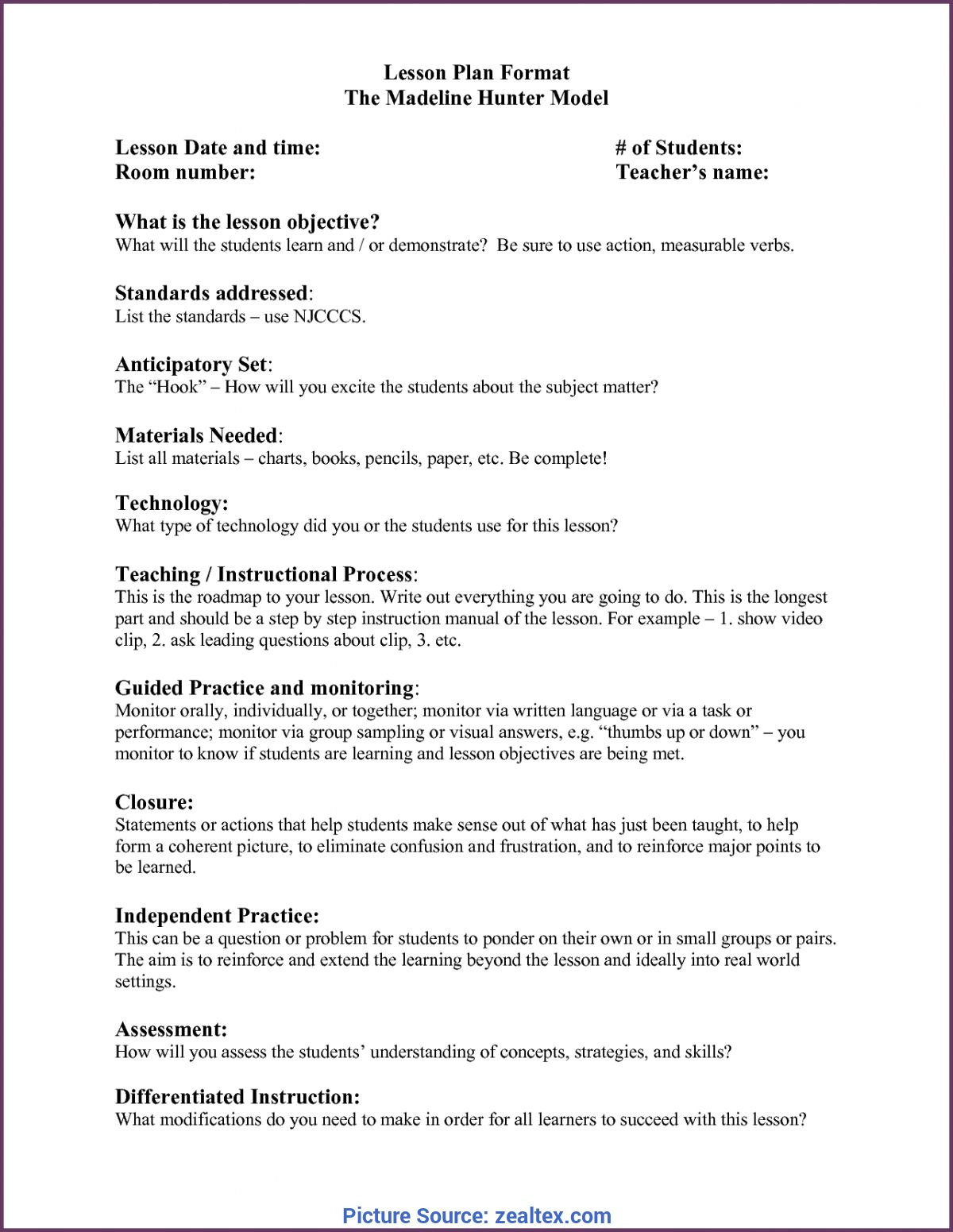 Complex Madeline Hunter Lesson Plan Explanation Madeline