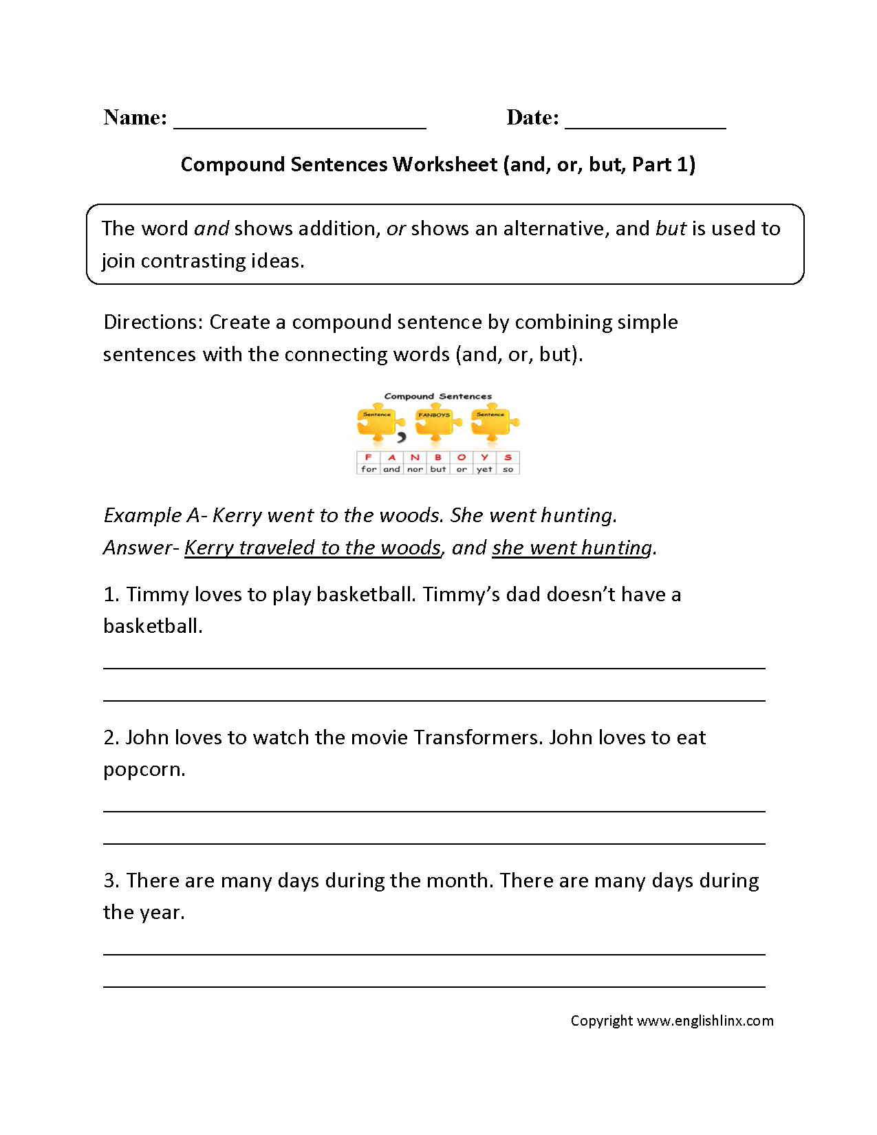 Compound Sentences Worksheets | Compound Sentences