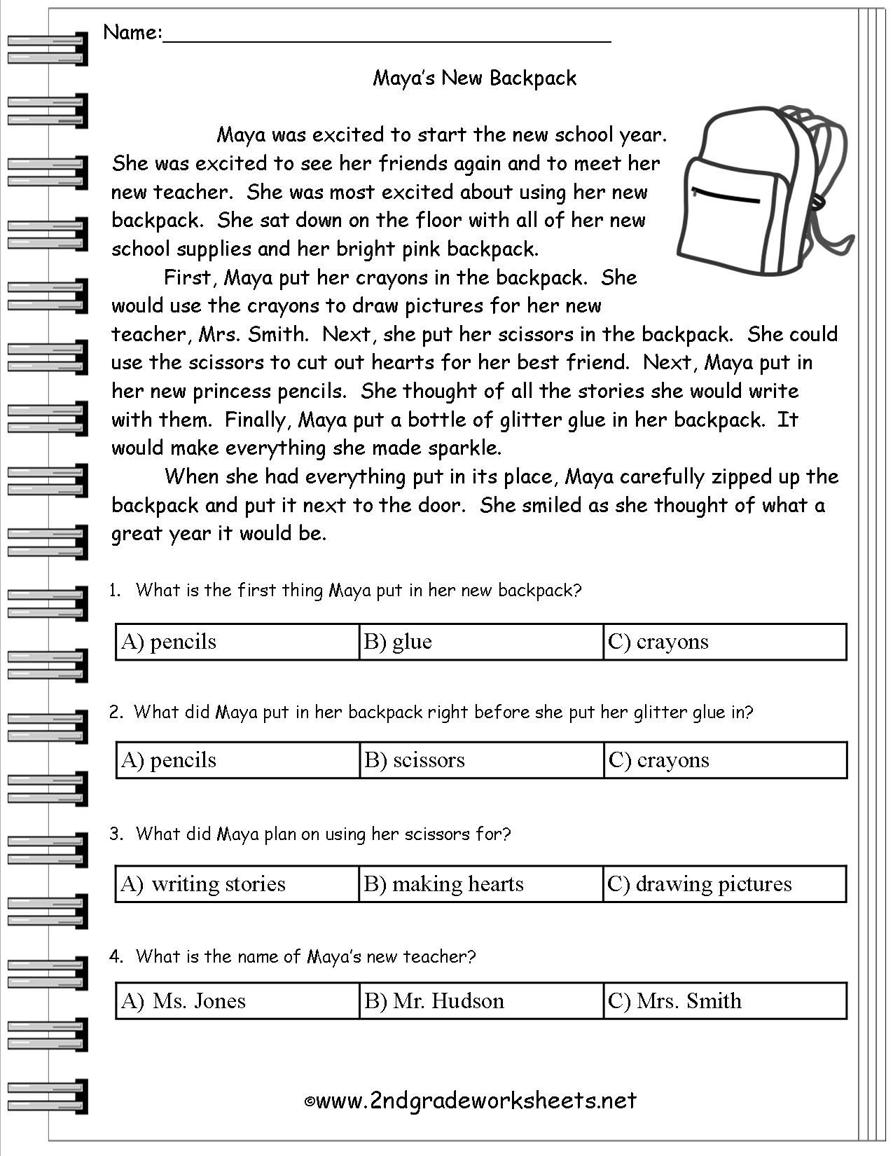 Comprehension Worksheet | 2Nd Grade Reading Worksheets, 3Rd