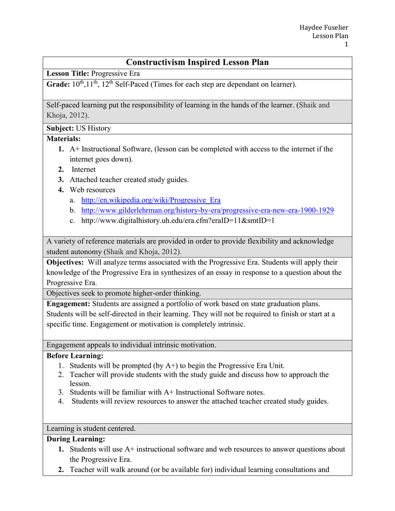 Constructivism Inspired Lesson Plan