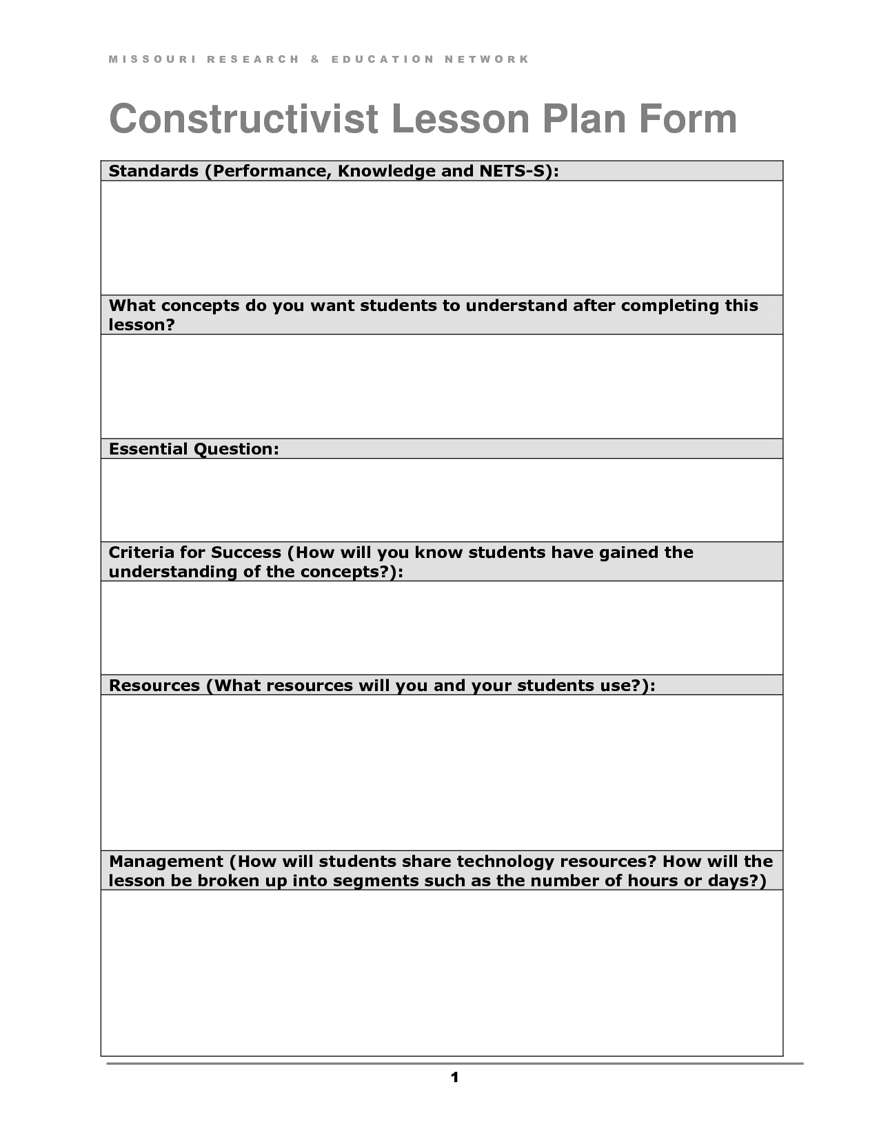 Constructivist Lesson Plan Form - Doc - Docozc7Hx | How