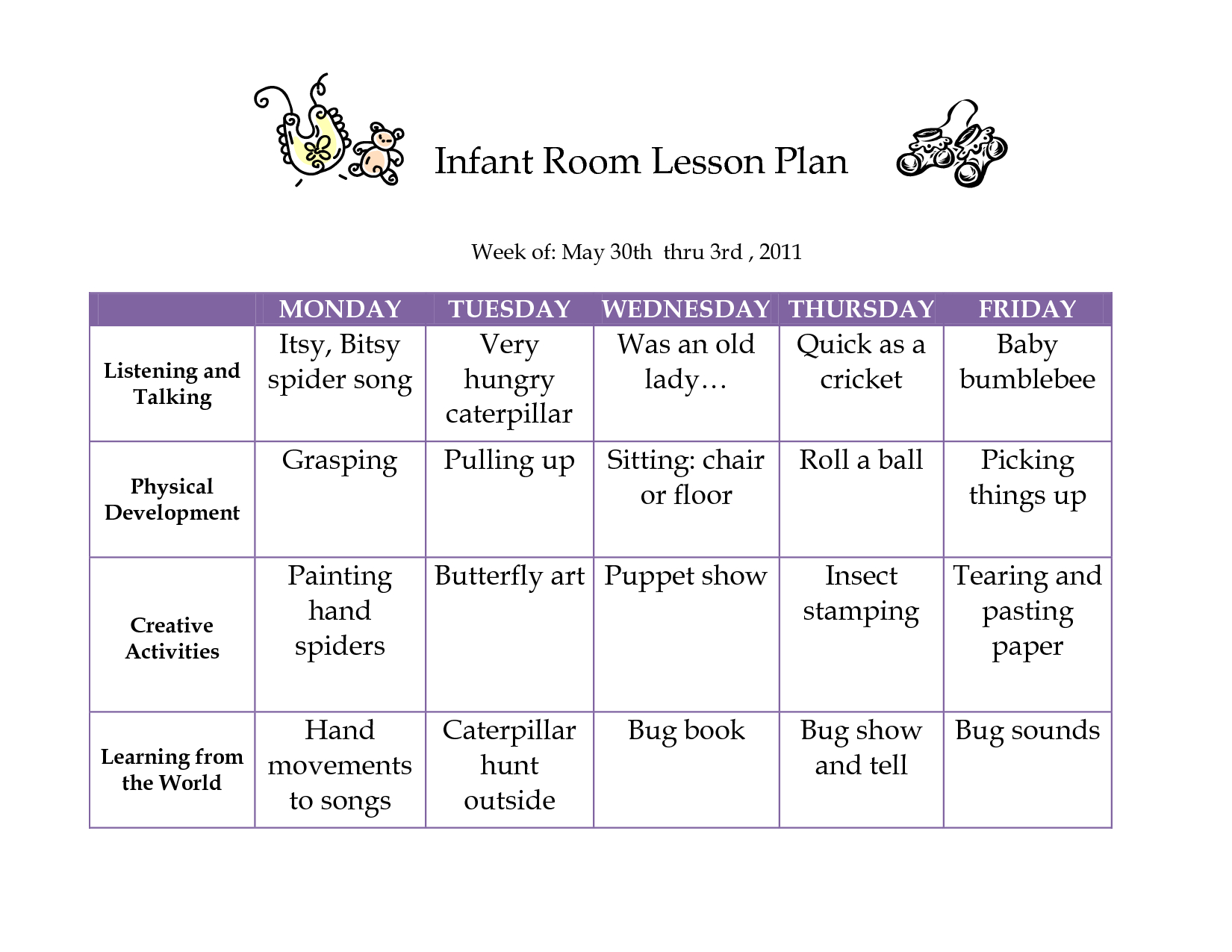 Creative Curriculum Blank Lesson Plan | June 2011 Infant