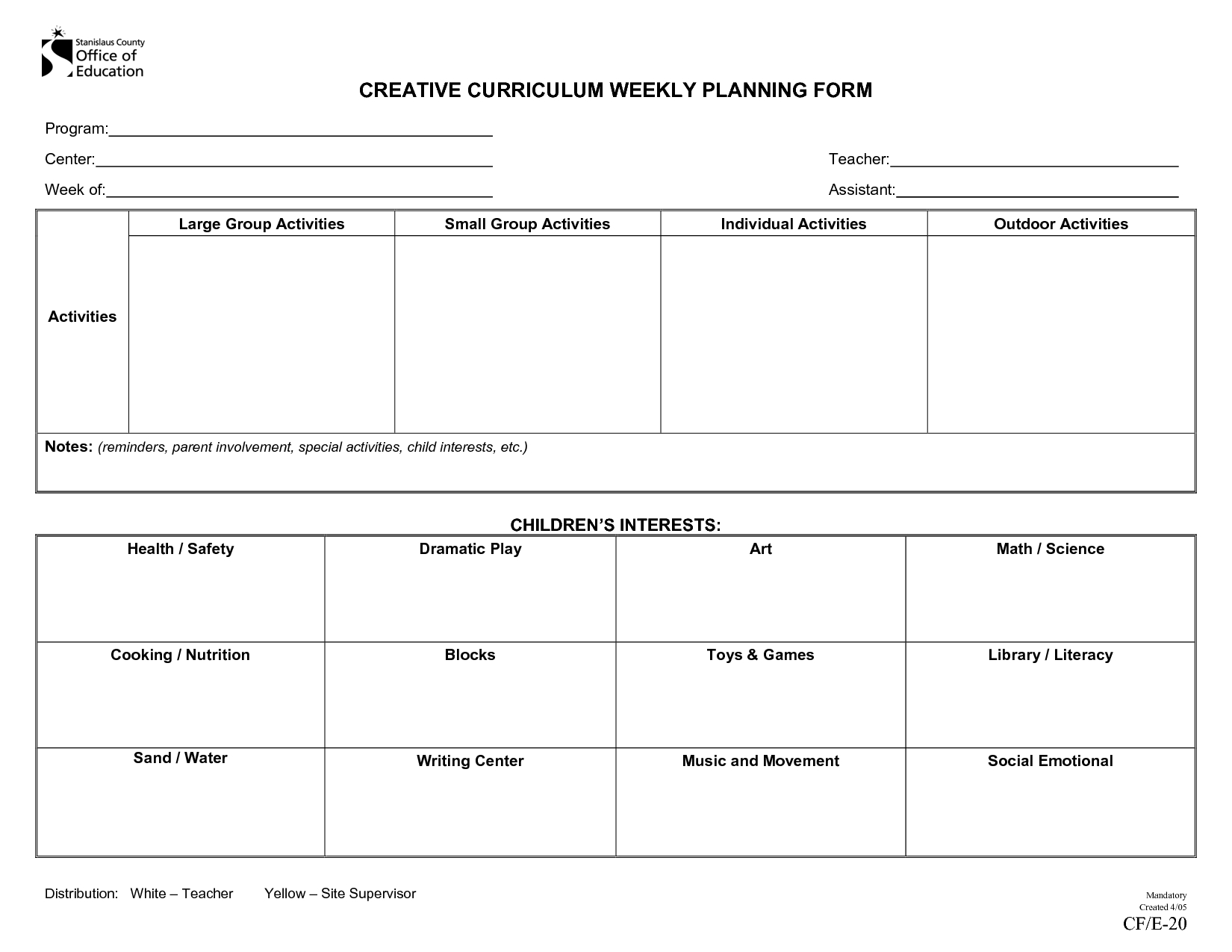 Creative Curriculum | Creative Curriculum Weekly Planning
