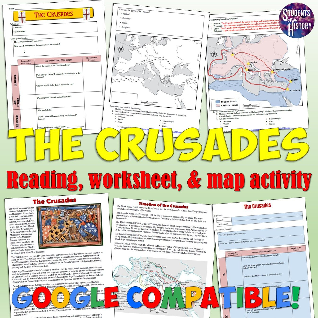 Crusades Worksheet And Map Activity | Map Activities, World