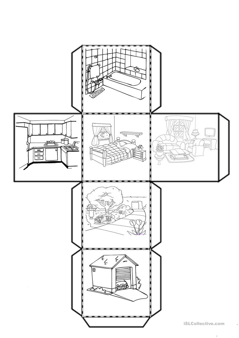 Cube With The Parts Of The House - English Esl Worksheets
