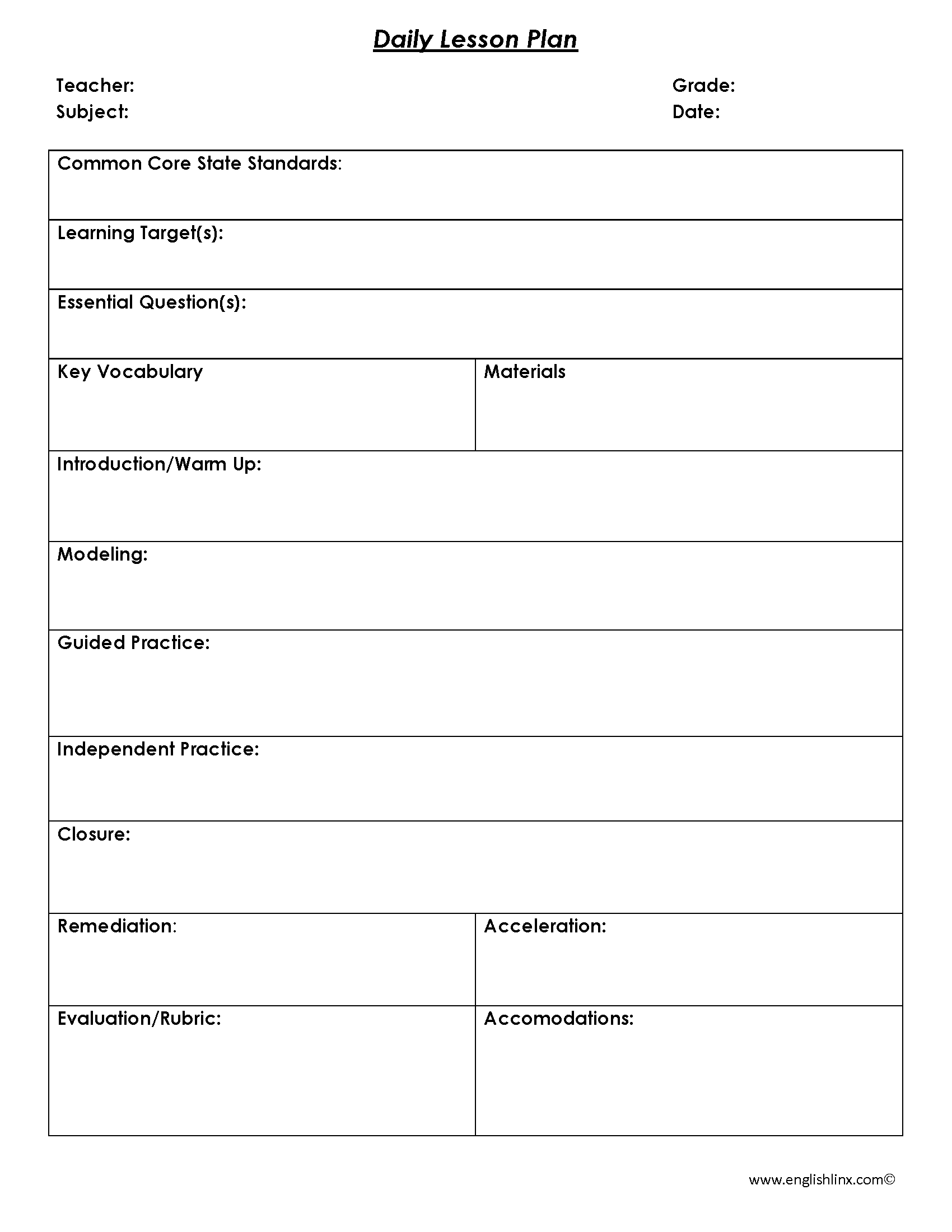 Daily Lesson Plan Template | Daily Lesson Plan, Stem Lesson