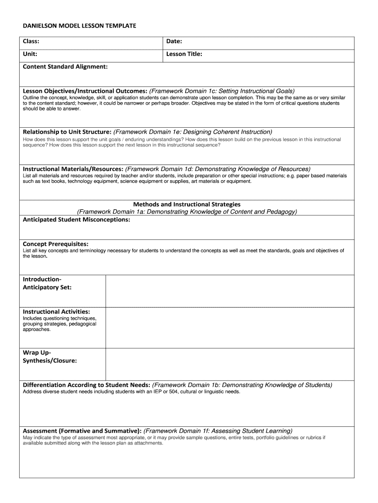 Danielson Model Lesson - Fill Online, Printable, Fillable