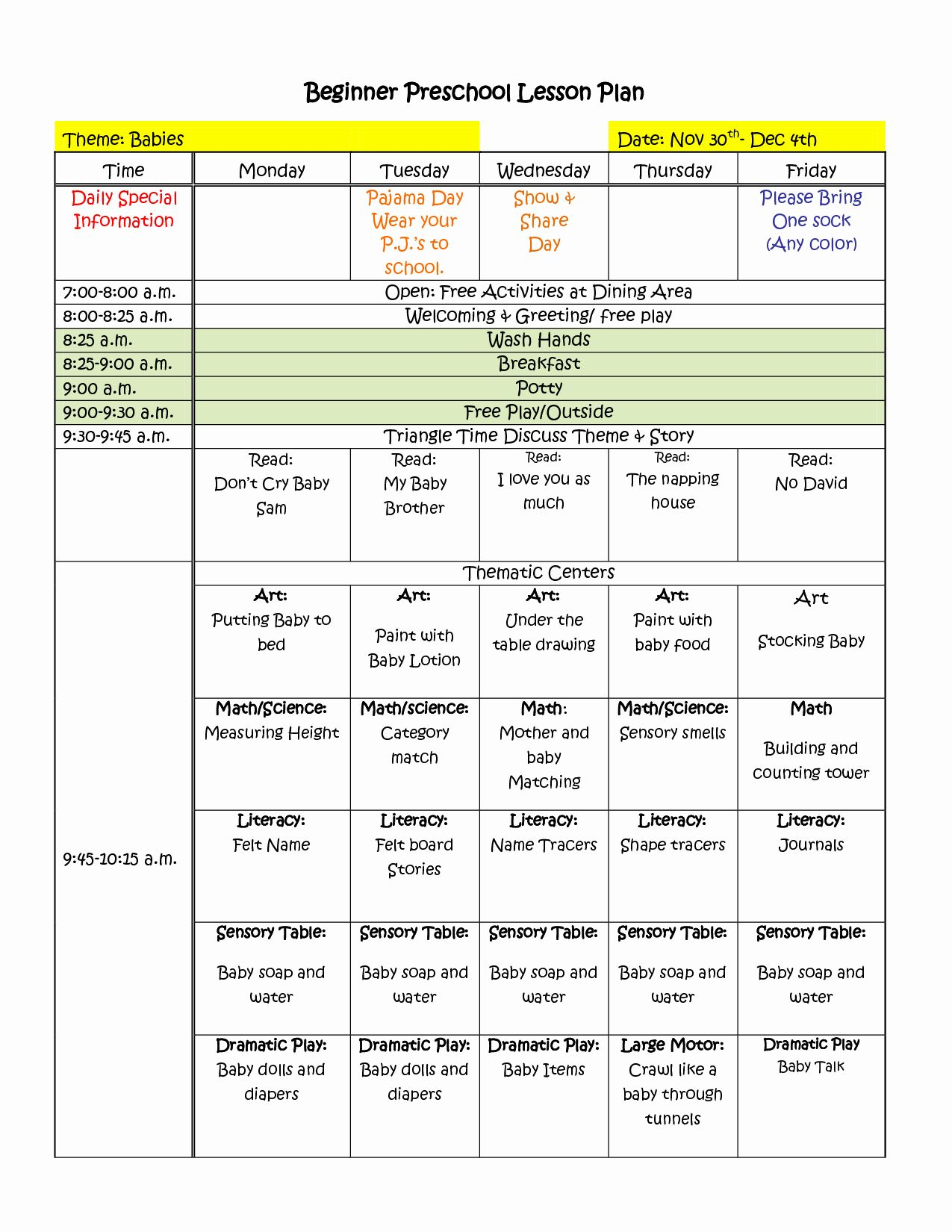 Daycare Lesson Plan Template Beautiful Infant Blank Lesson