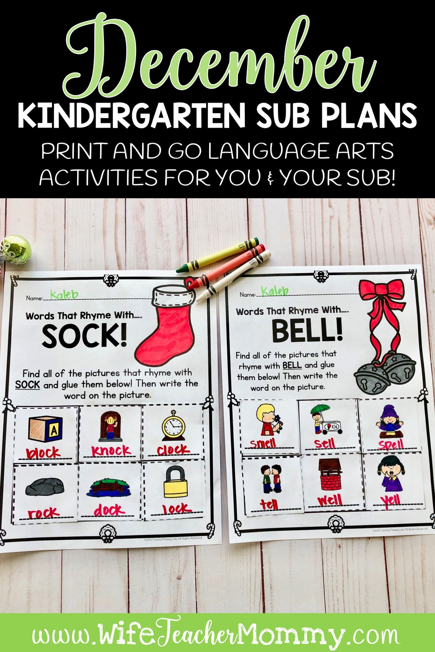 December Sub Plans For Kindergarten | Kindergarten Lesson