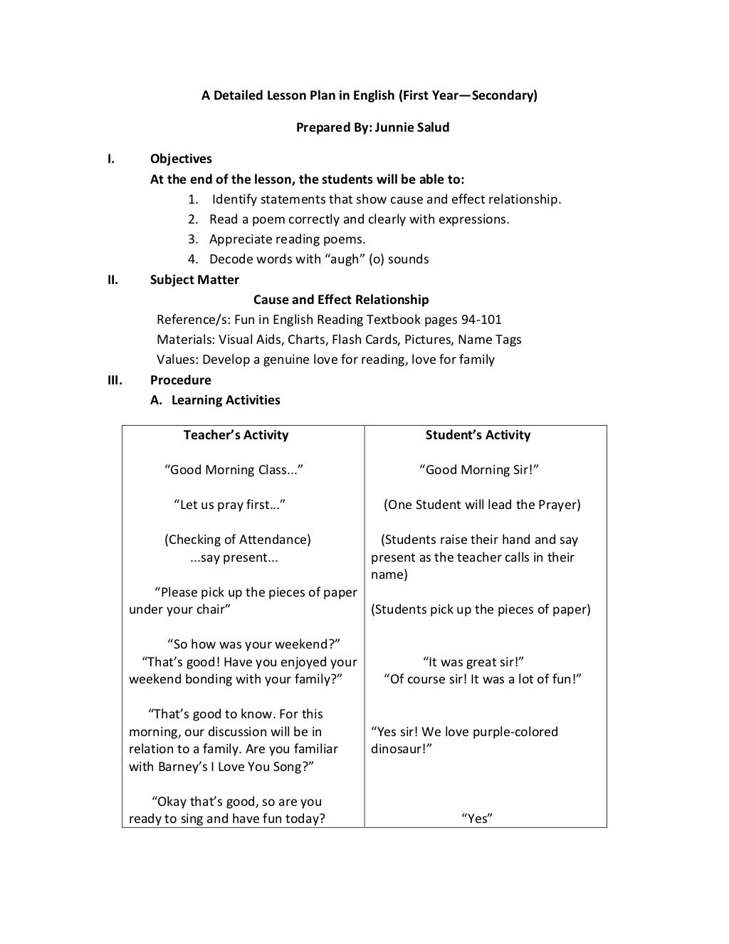 Detailed Lesson Plan (English, Math, Science, Filipino)