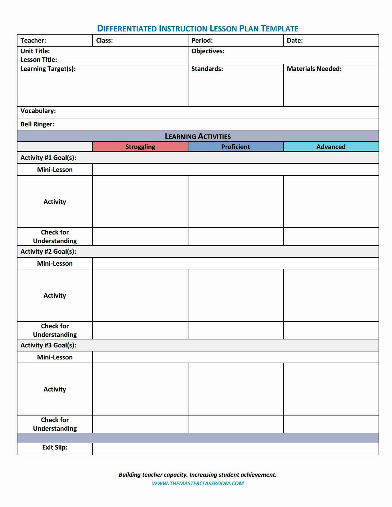 Differentiated Instruction Lesson Plan Template ~Freebie