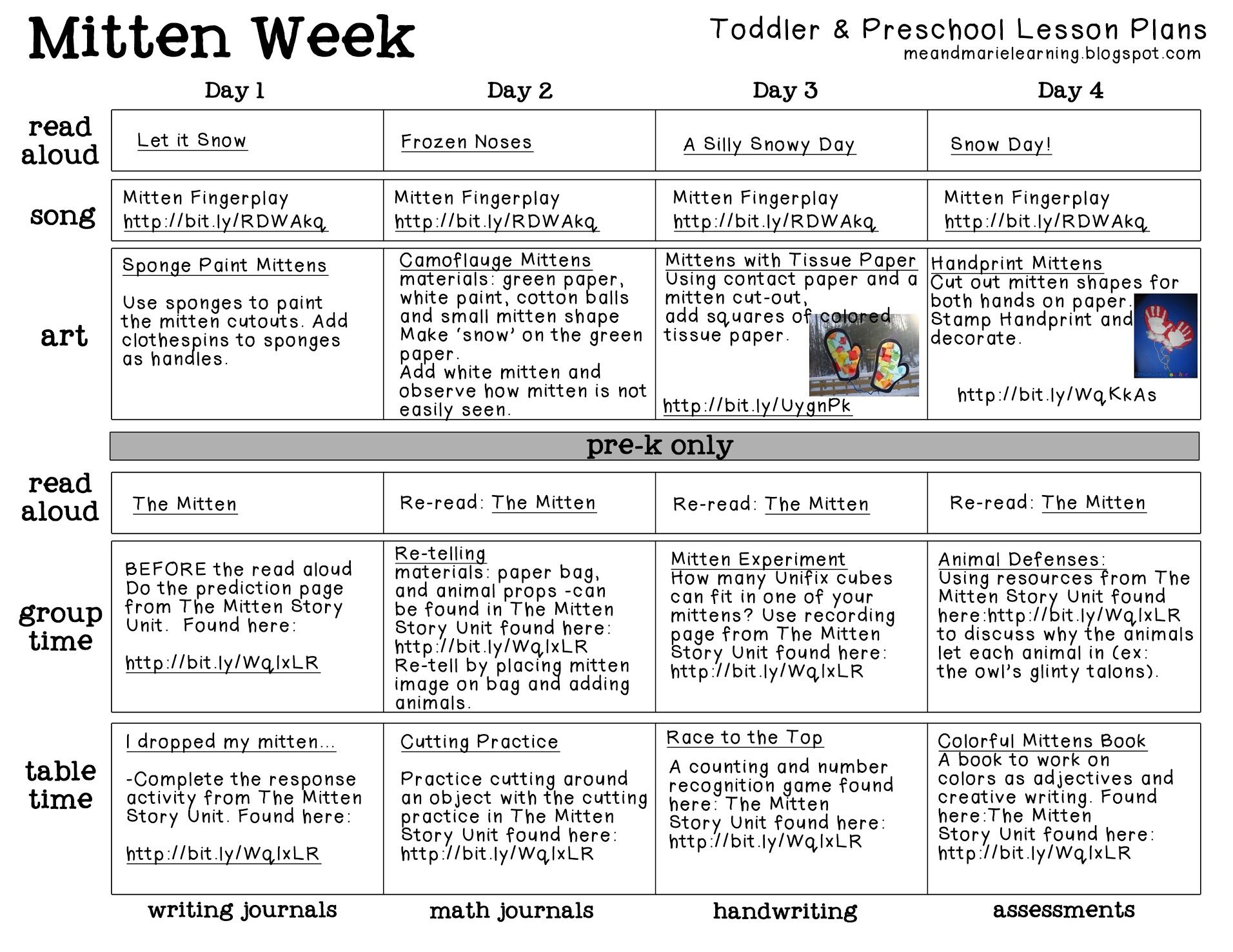 Displaying Mitten Week Copy | Preschool Lesson Plans