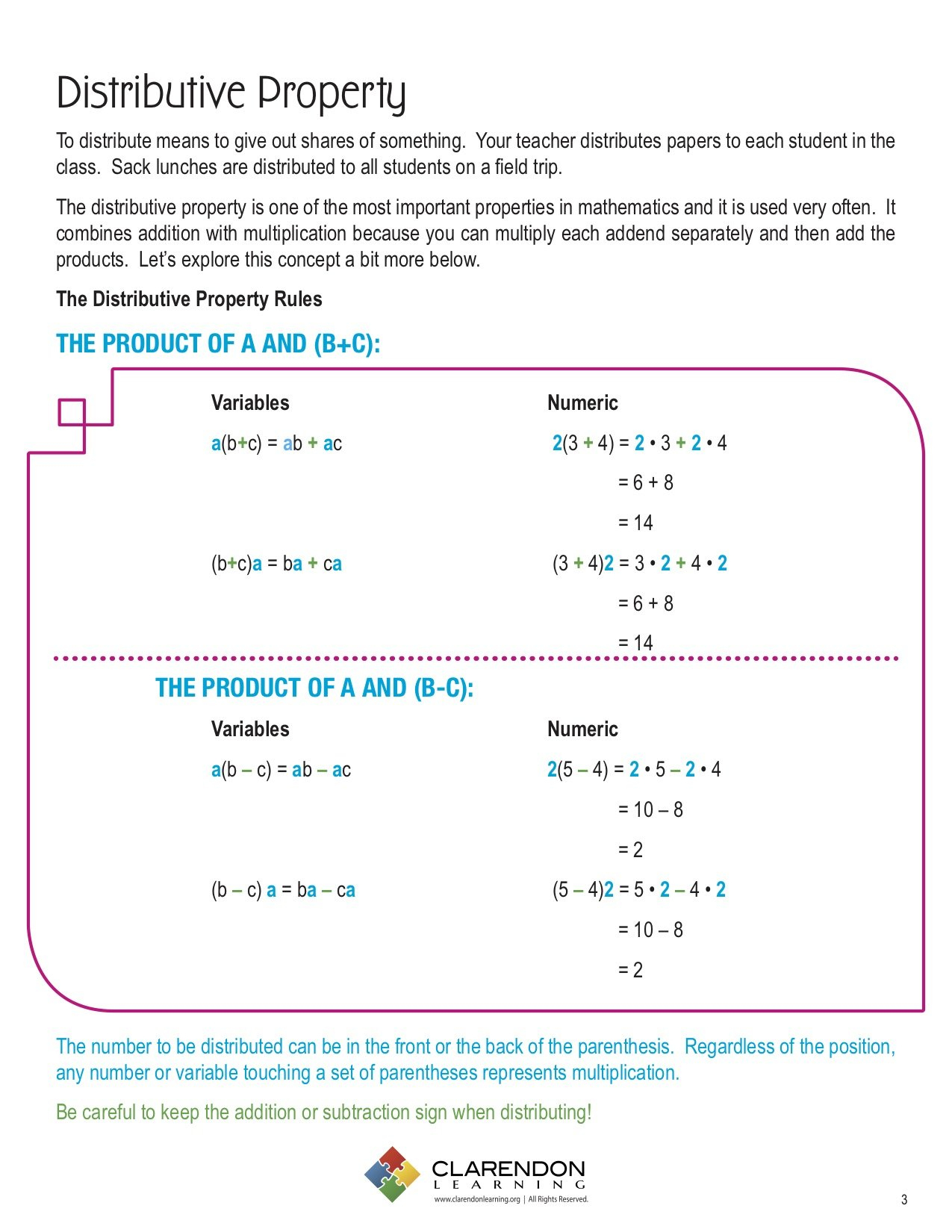 Distributive Property Lesson Plan | Clarendon Learning