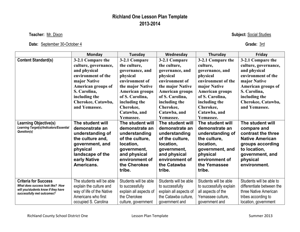 Dixon-New Social Studies Lesson Plans-Week Of