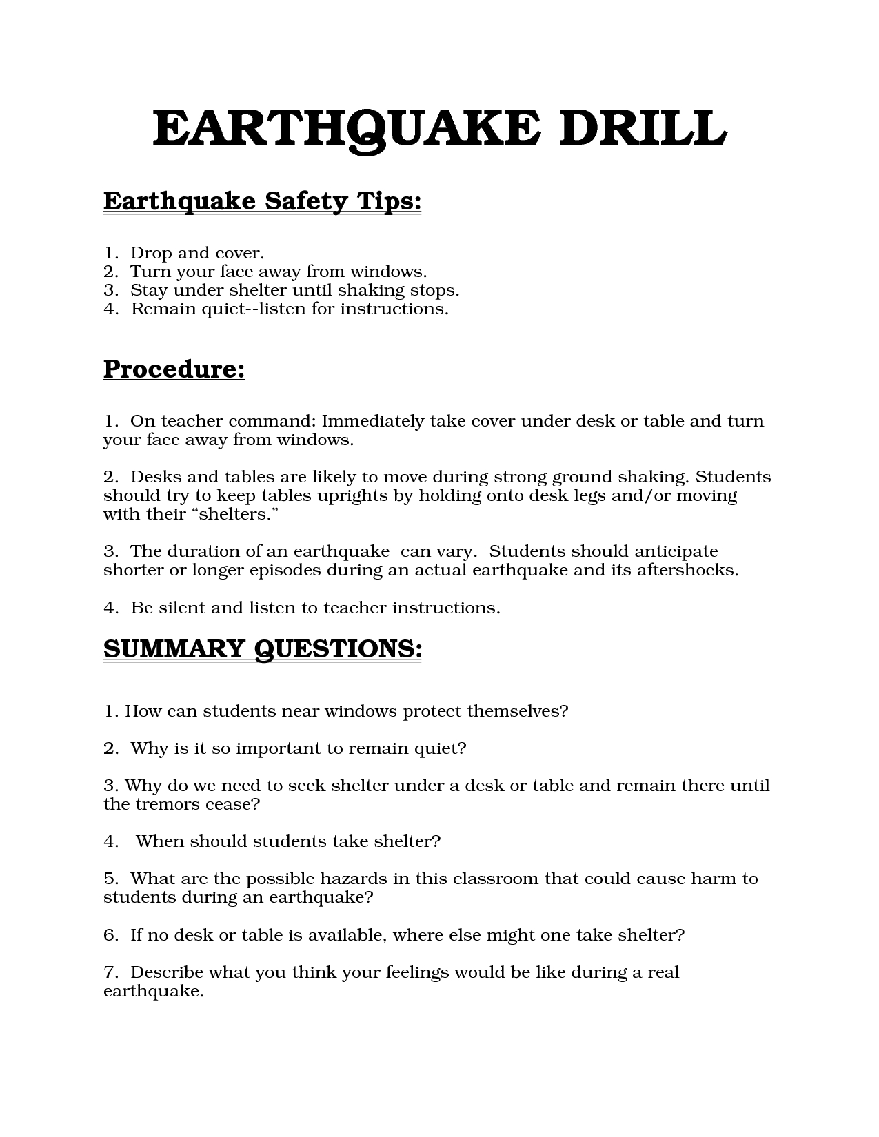 Earthquake Drill Procedures | Earthquake Drill | Education