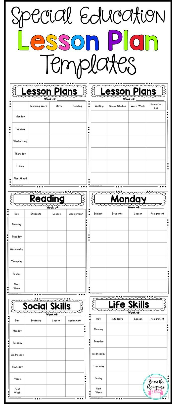 Editable Lesson Plan Templates: Special Education | Lesson