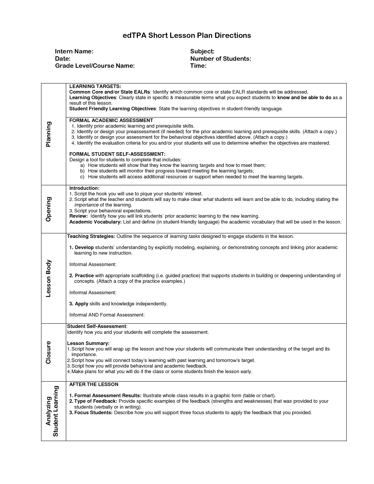 Edtpa Lesson Plan Template | Lesson Plan Templates