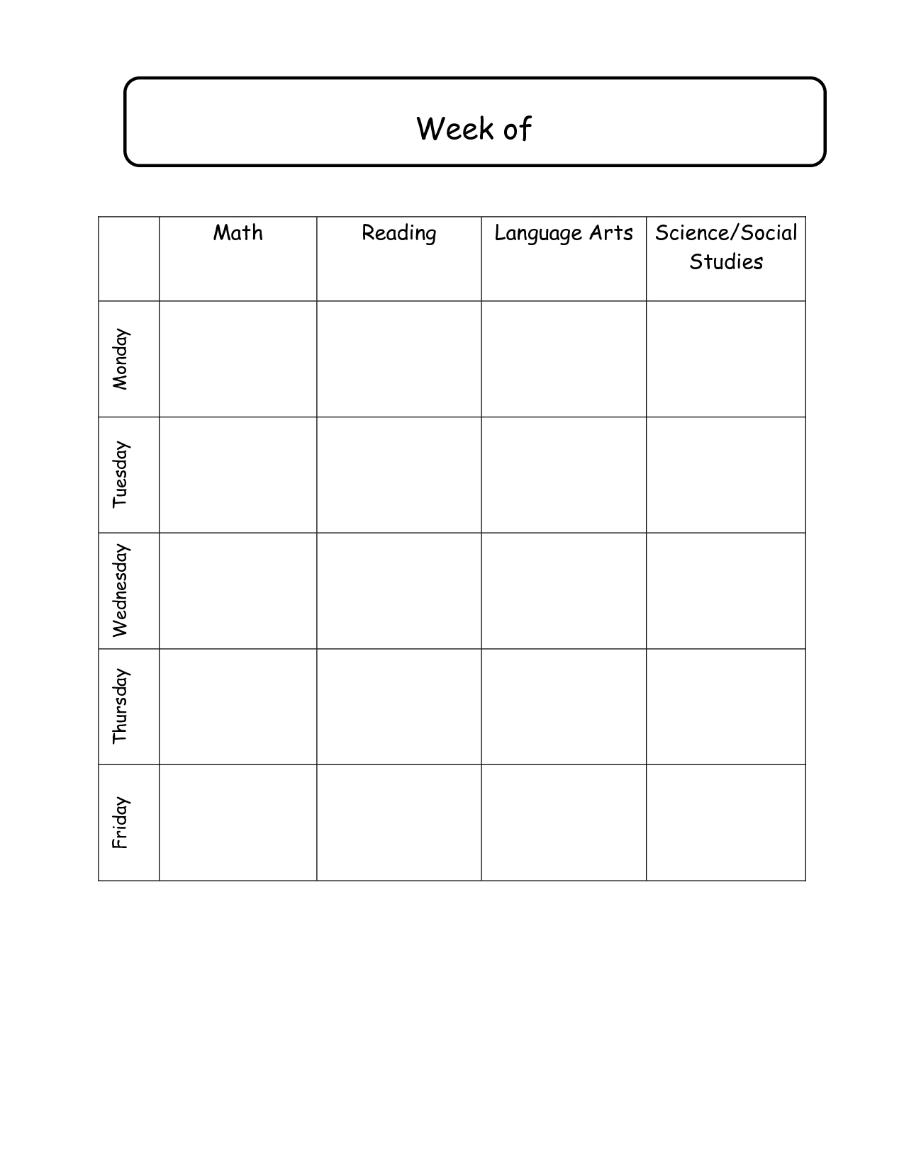 Elementary School Daily Schedule Template | Weekly Lesson