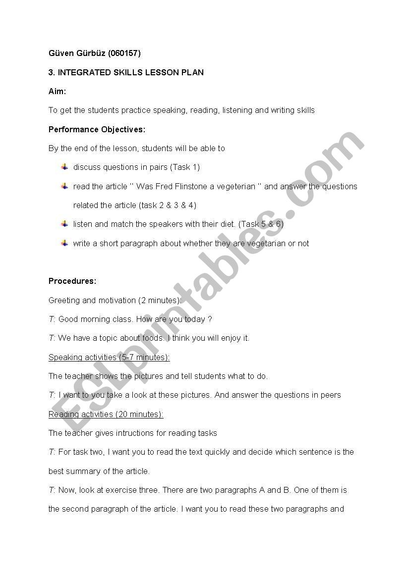 English Worksheets: Integrated Skills Lesson Plan