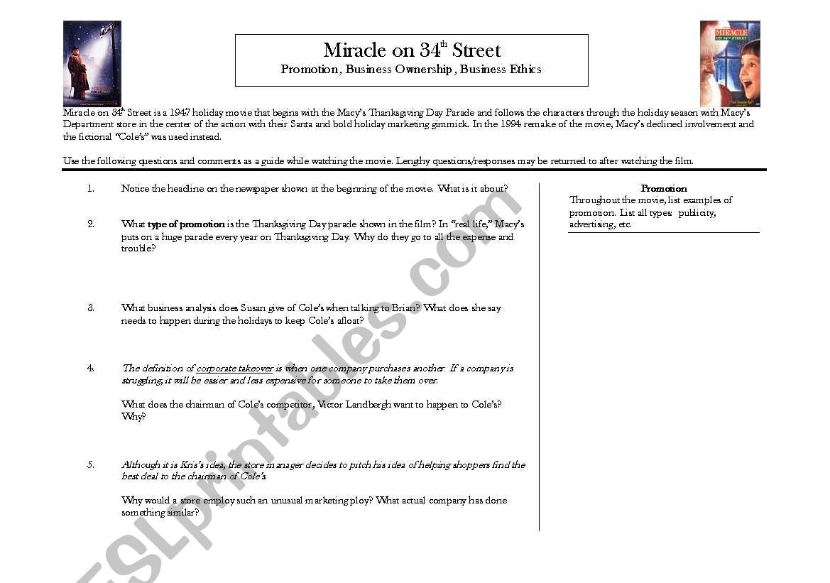 English Worksheets: Miracle On 34Th Street