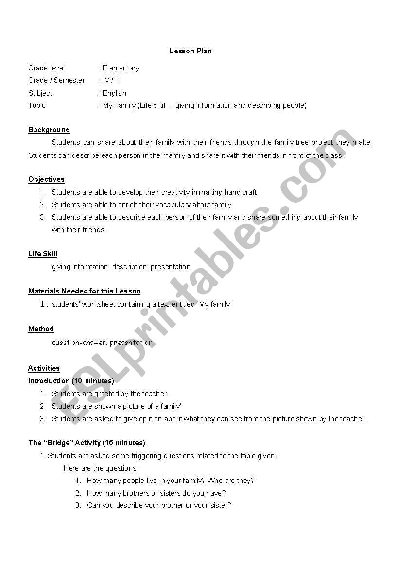 English Worksheets: My Family Tree