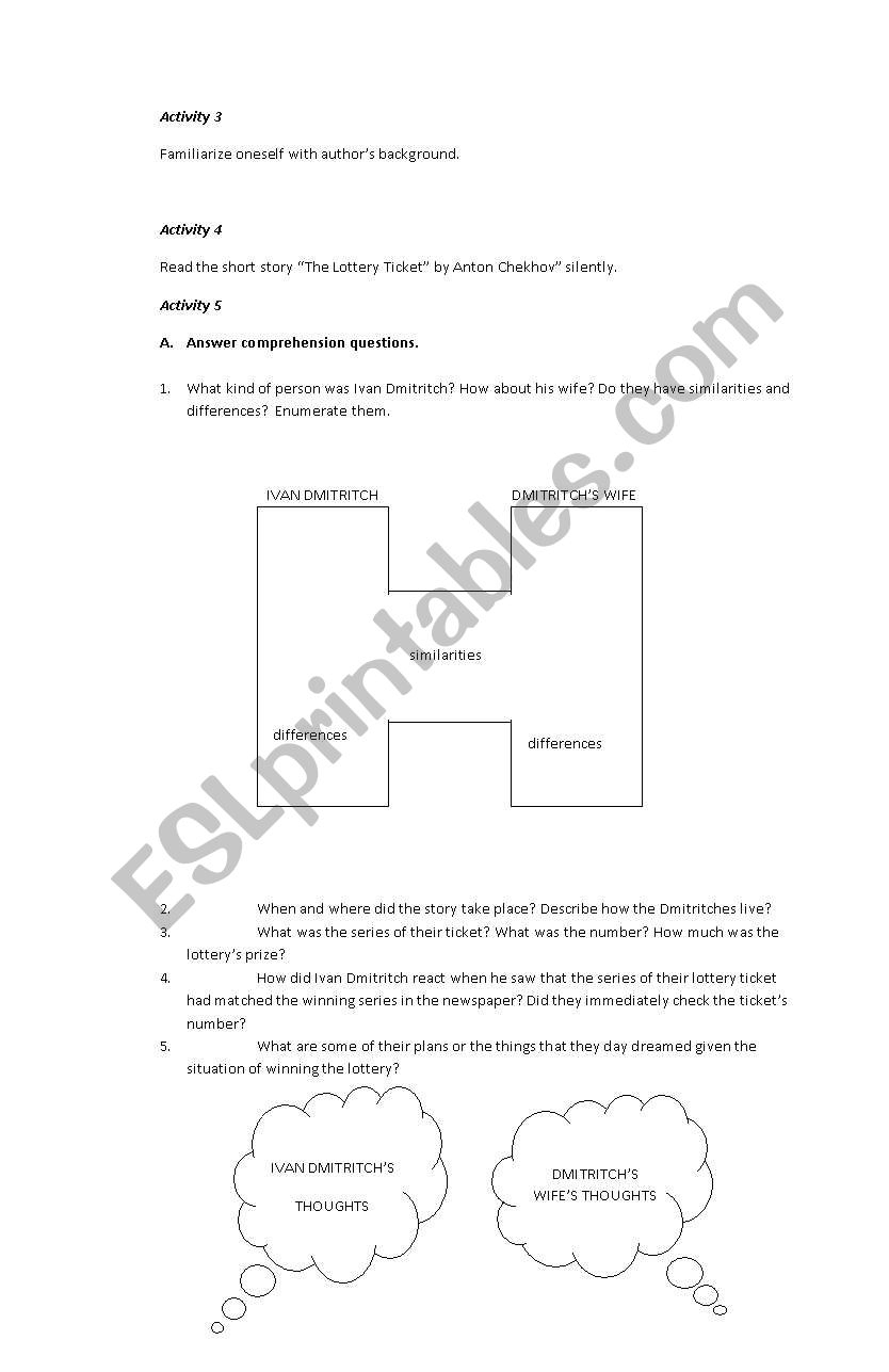 English Worksheets: The Lottery Ticketanton Ckehov