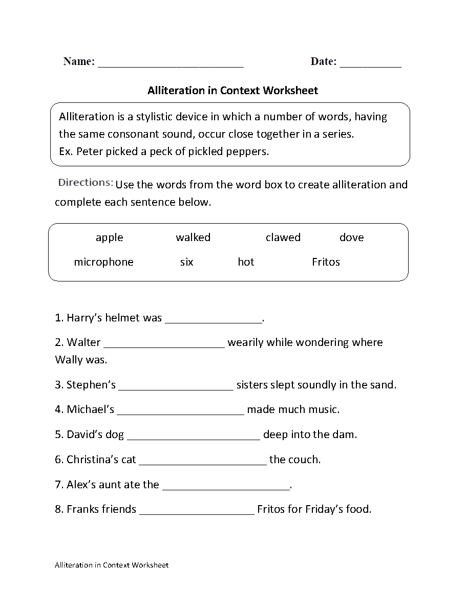 Englishlinx | Alliteration Worksheets