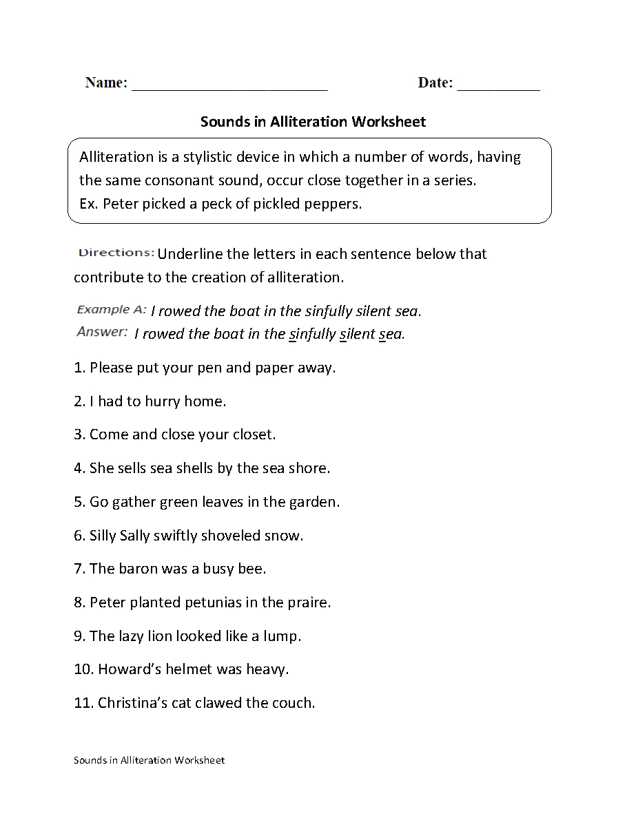 Englishlinx | Alliteration Worksheets