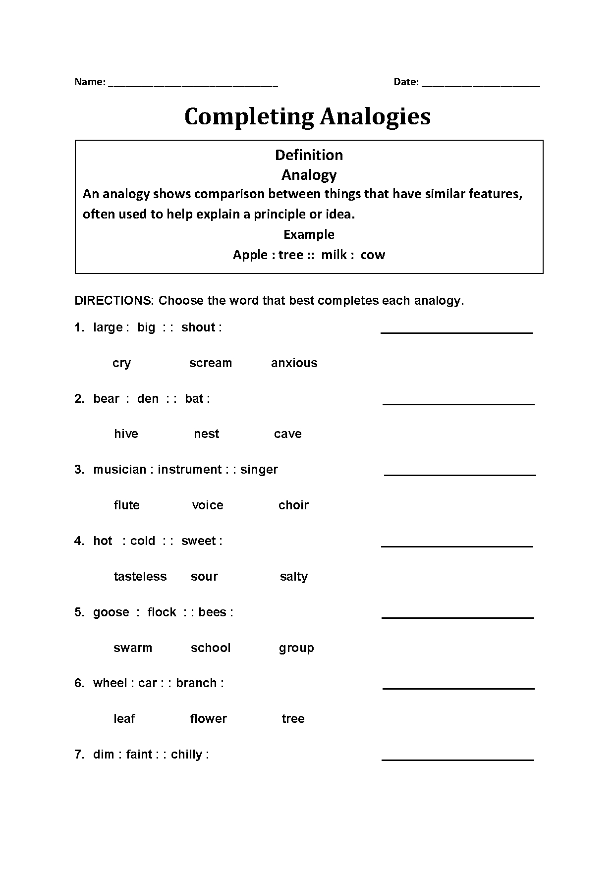 English 11 Grade Analogies Worksheet With Answer Key