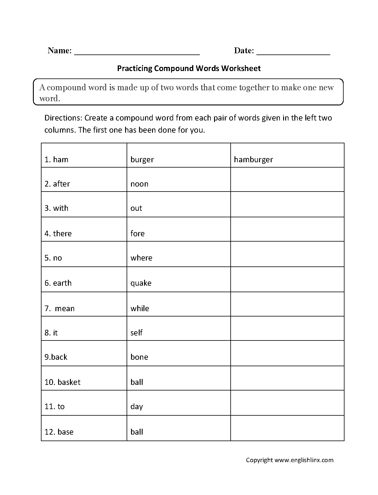 Englishlinx | Compound Words Worksheets