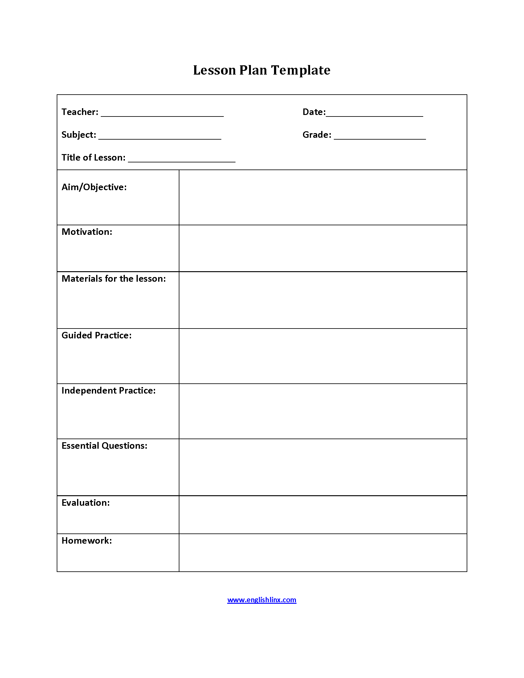 Englishlinx | Lesson Plan Template