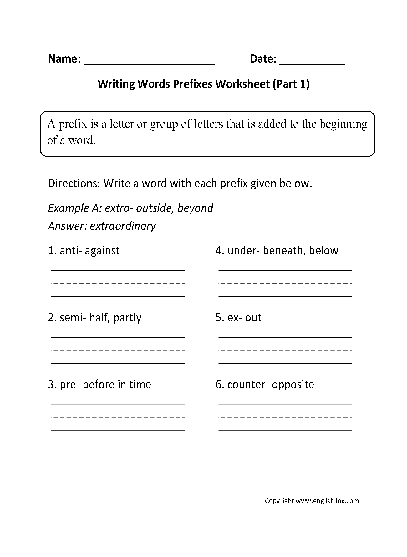 Englishlinx | Prefixes Worksheets