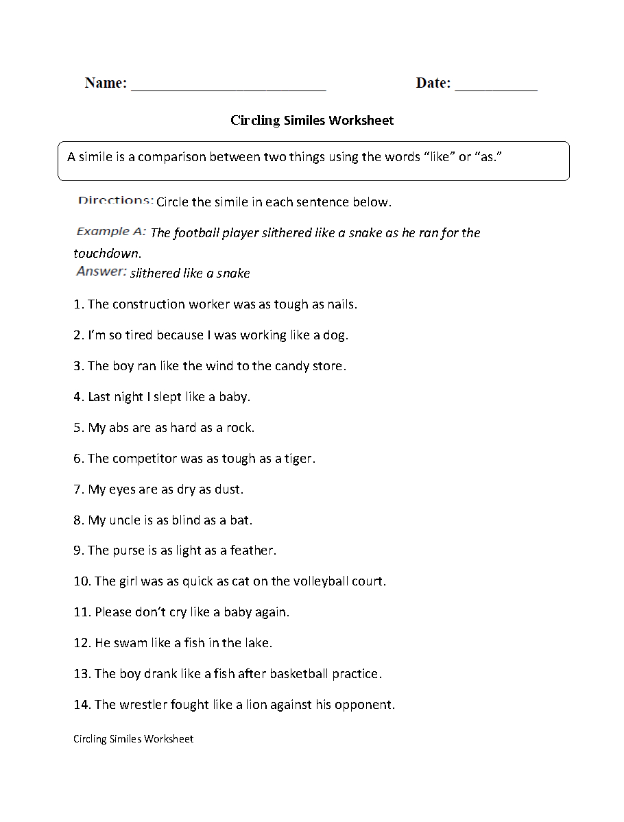 Englishlinx | Similes Worksheets