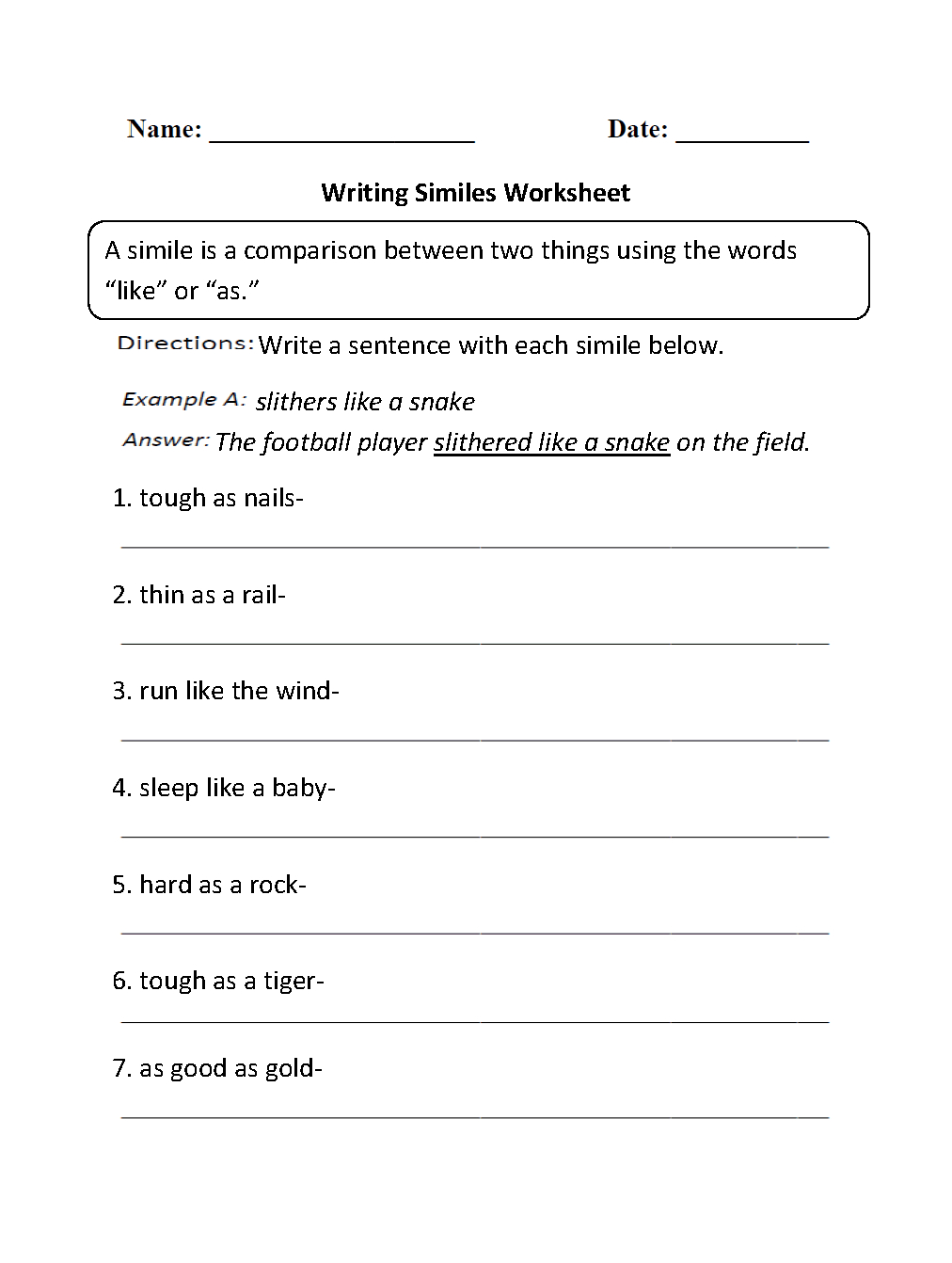 Simile Lesson Plan 4th Grade - Lesson Plans Learning