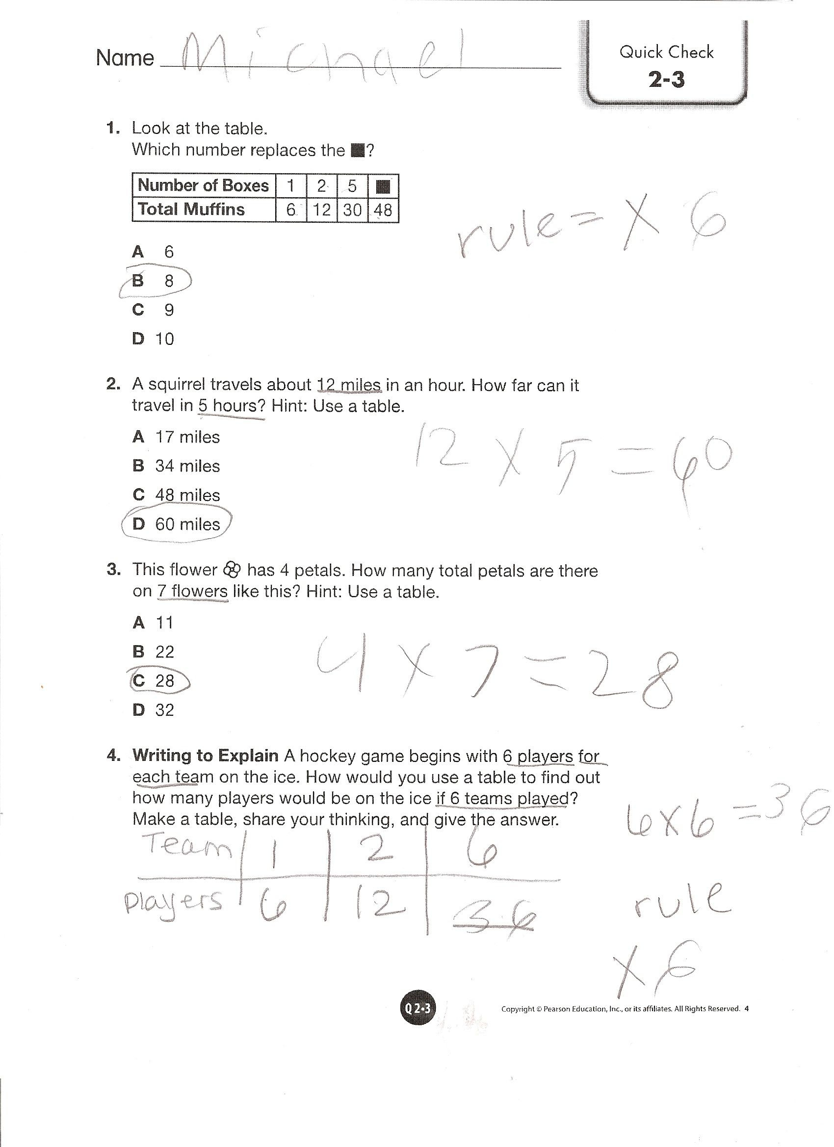 Envision Math Grade 4 Topic 2-3 Quick Check | Education Math