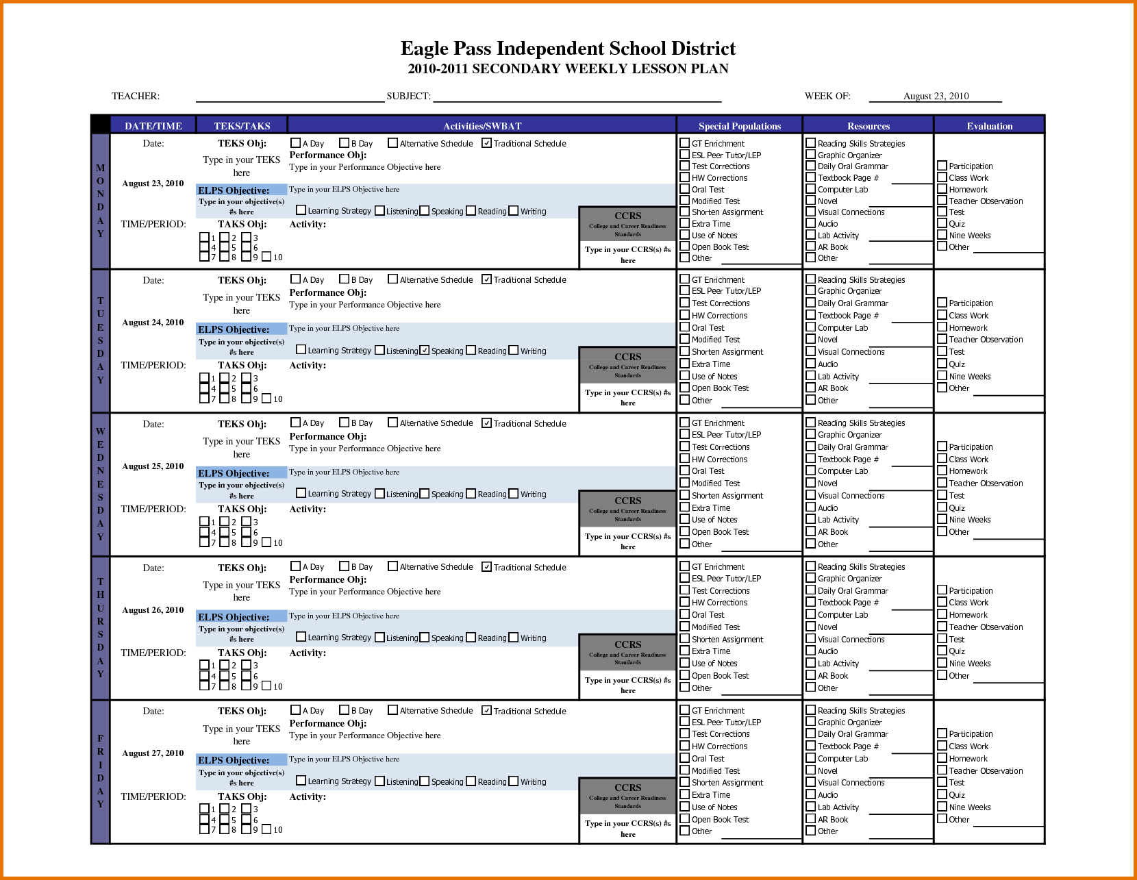 Esl Lesson Plan Template. | Lesson Plan Templates