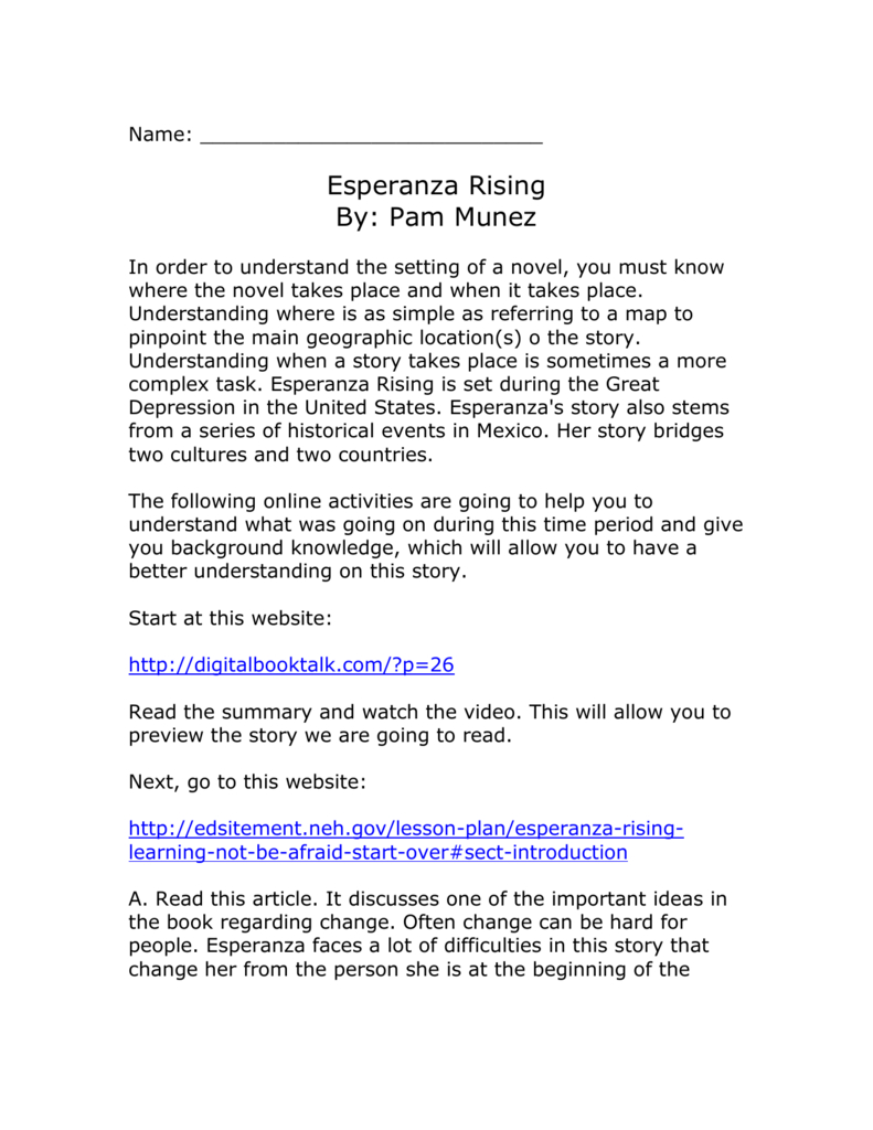 Esperanza Rising Pre-Reading Webquest
