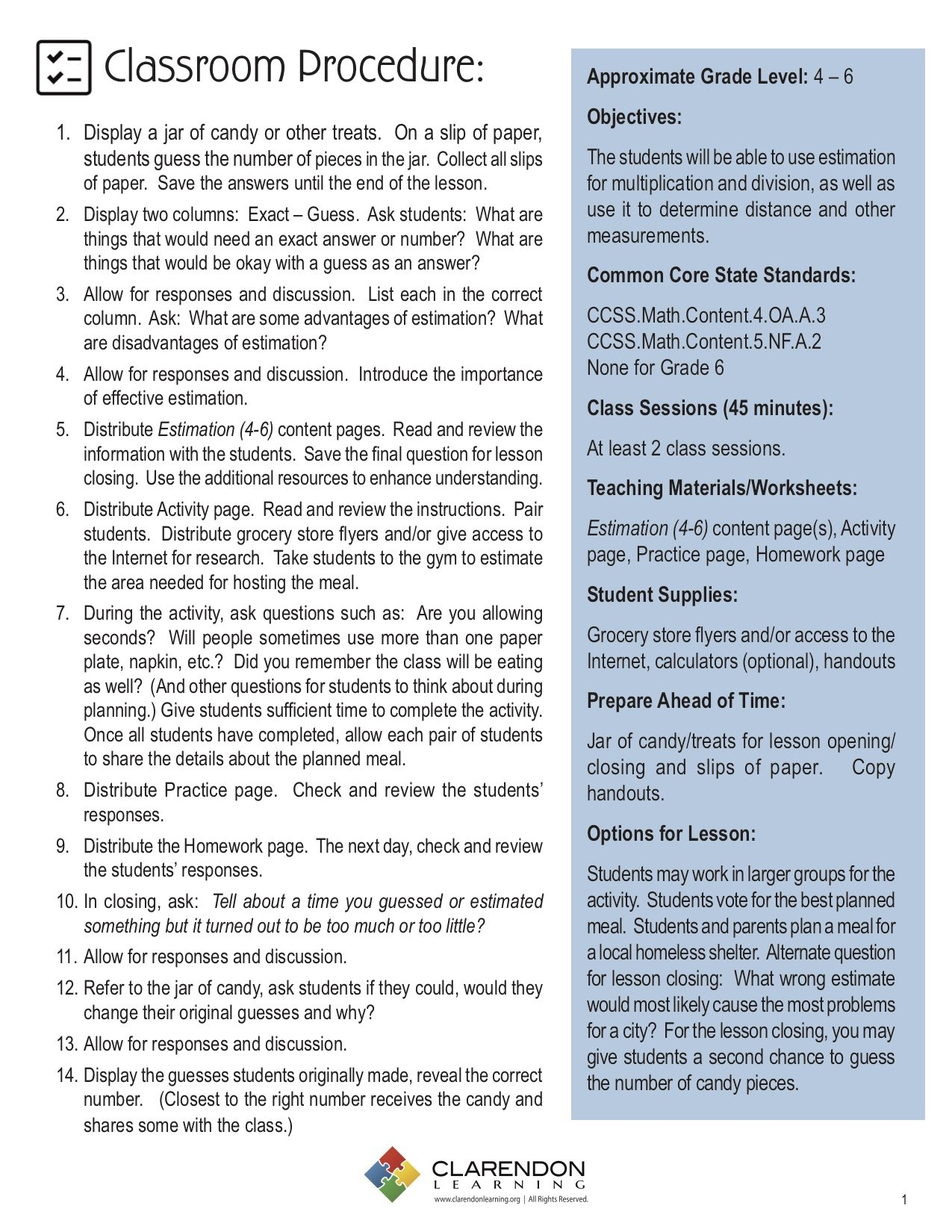 Estimating (Grades 4-6)