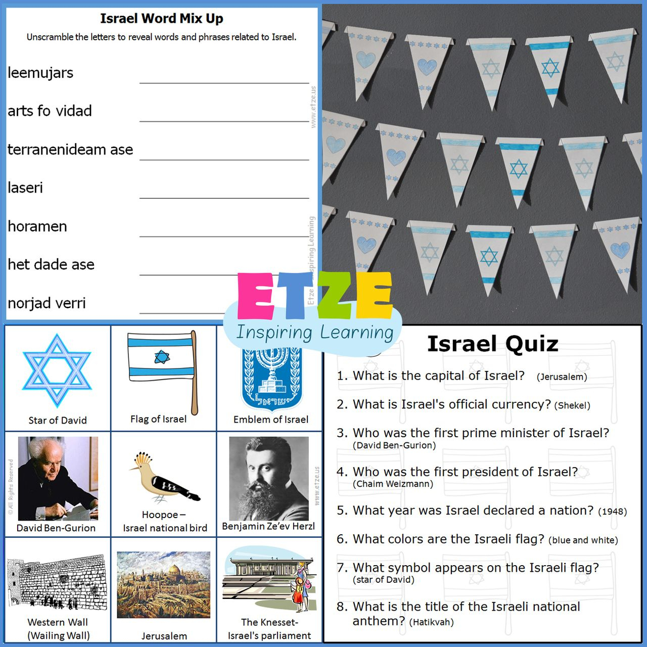 Etze - Israel Independence Day Enrichment Kit - Bingo Game