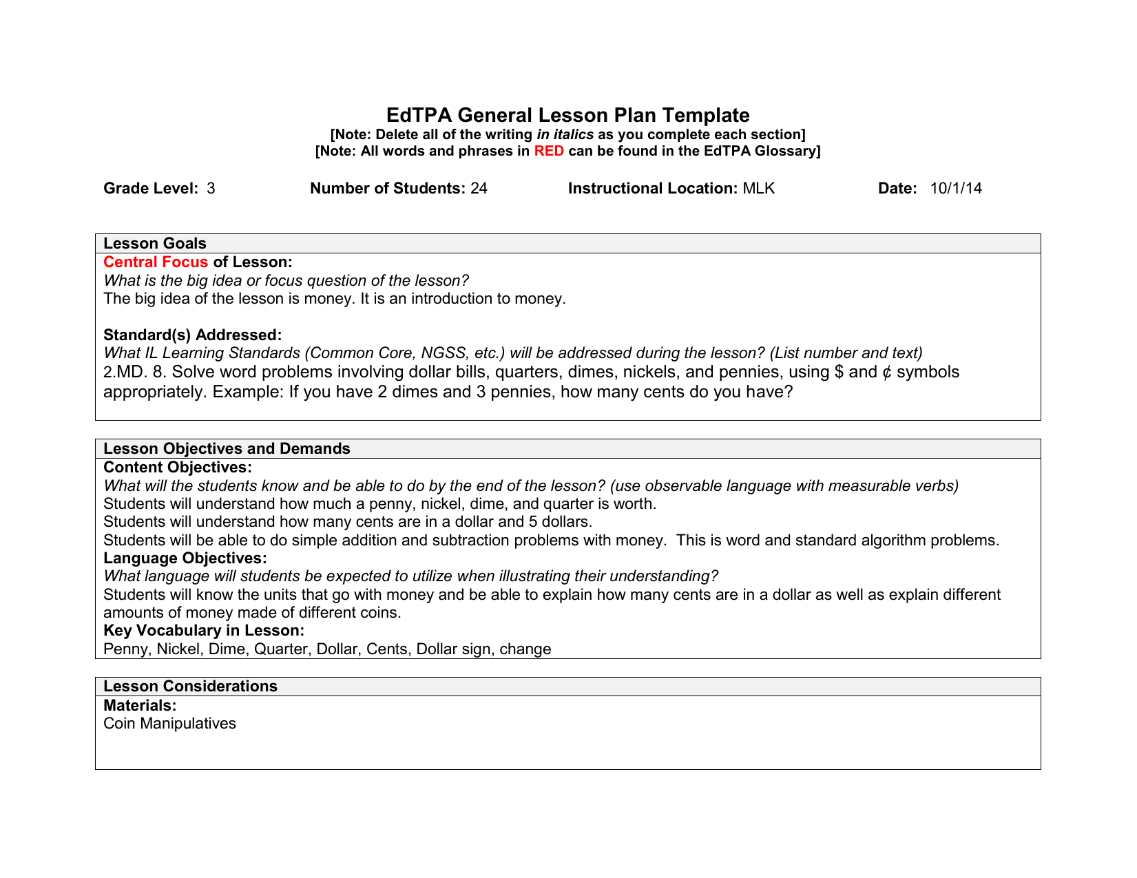 Example 3 Of Edtpa Lesson Plan File