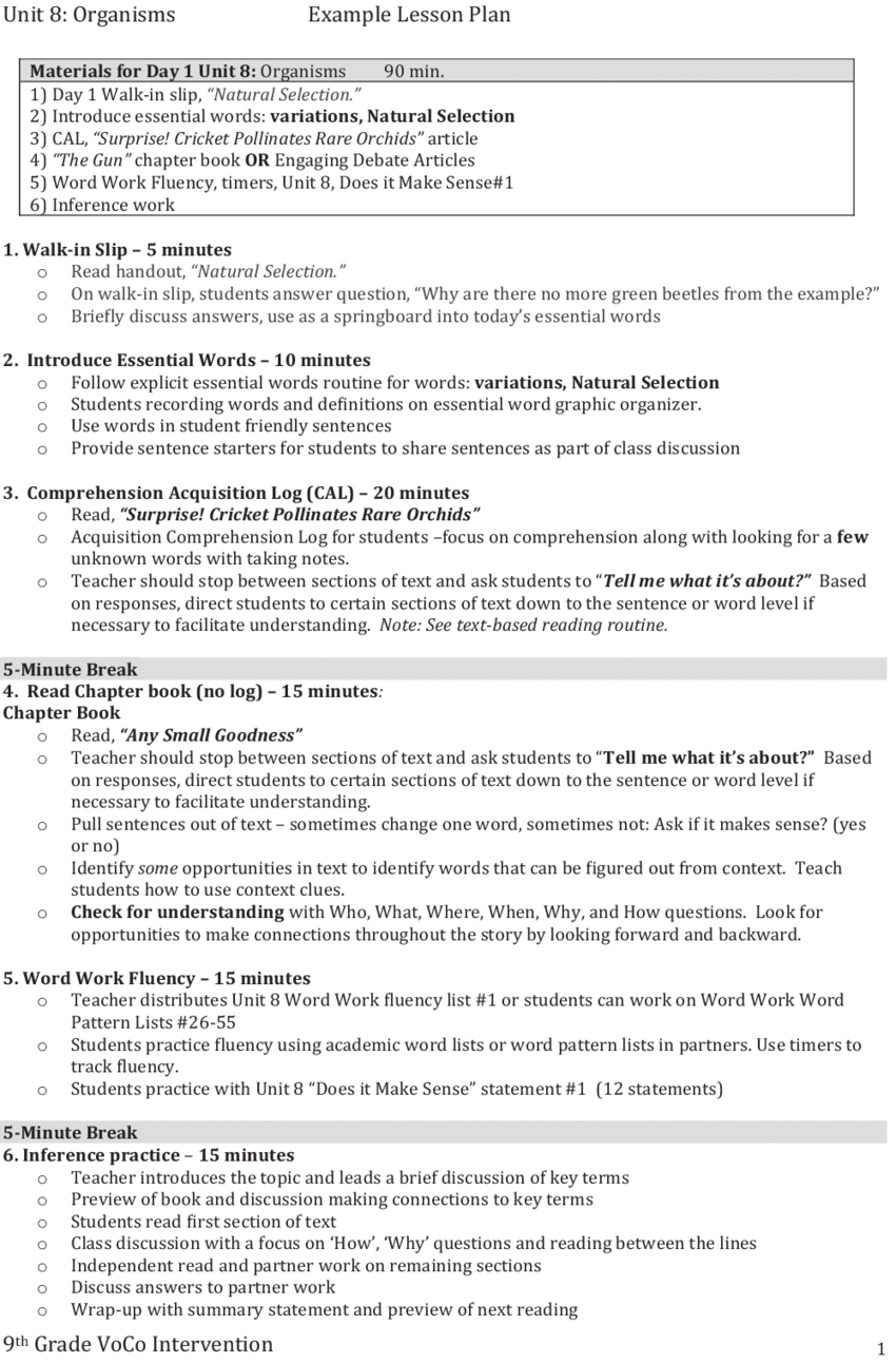 Example Lesson Plan. | Download Scientific Diagram