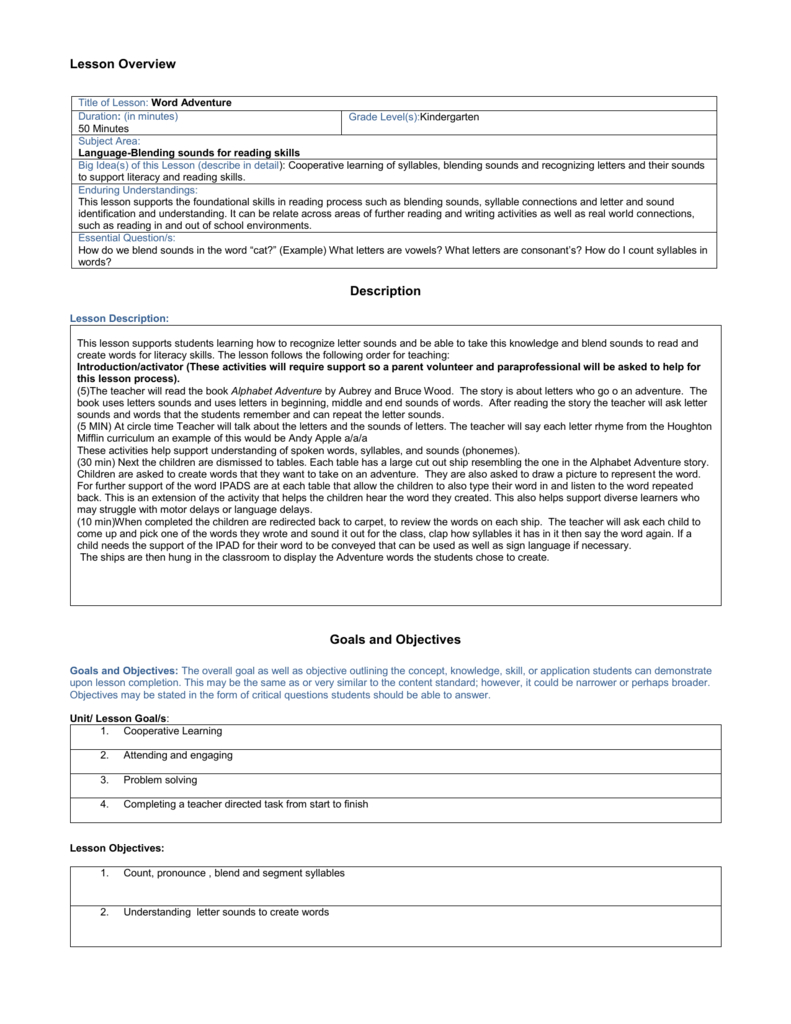 Example Lesson Plan Template For Udl
