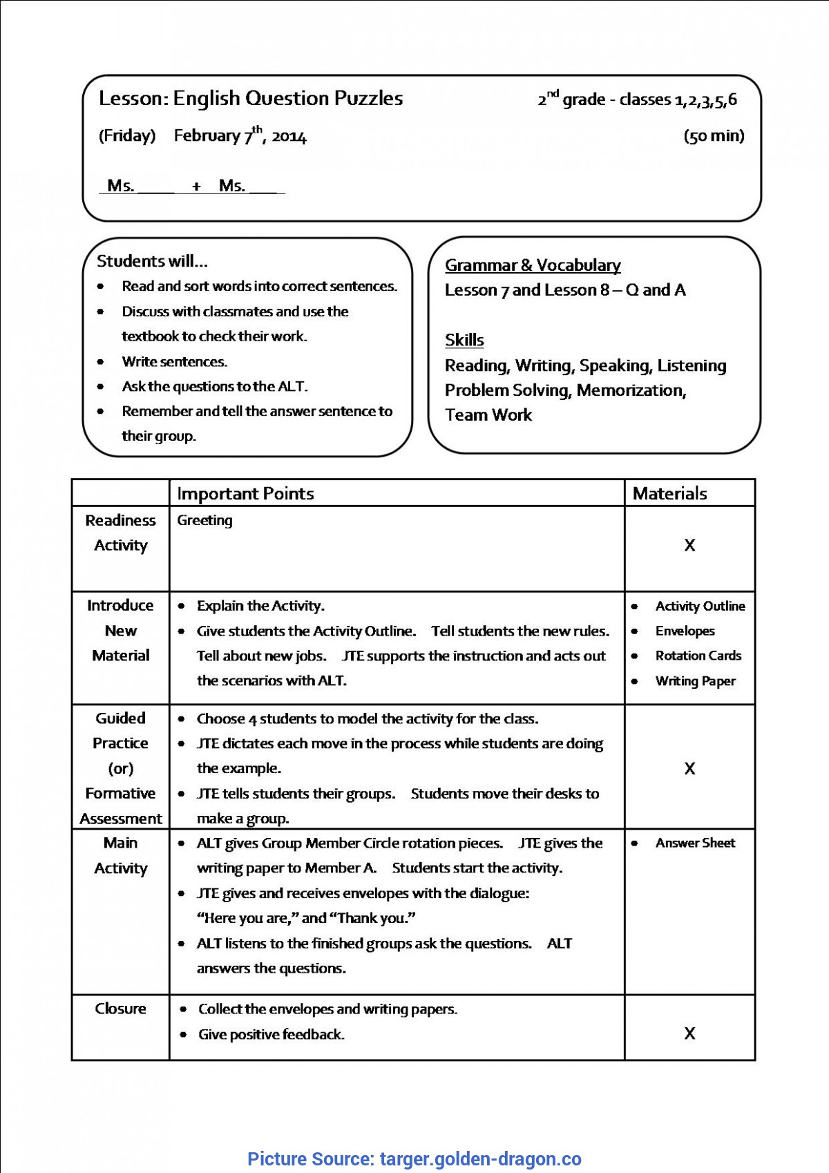 Excellent Example Of Simple Lesson Plan Example Lesson Plan