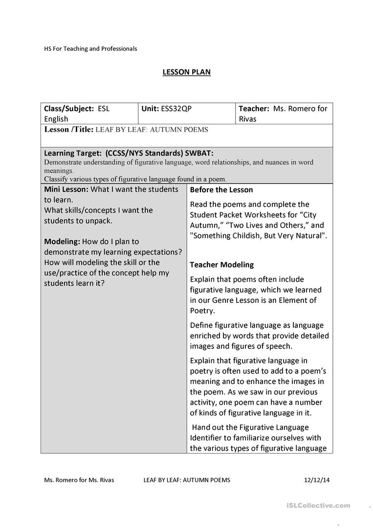 Figurative Language - English Esl Worksheets For Distance