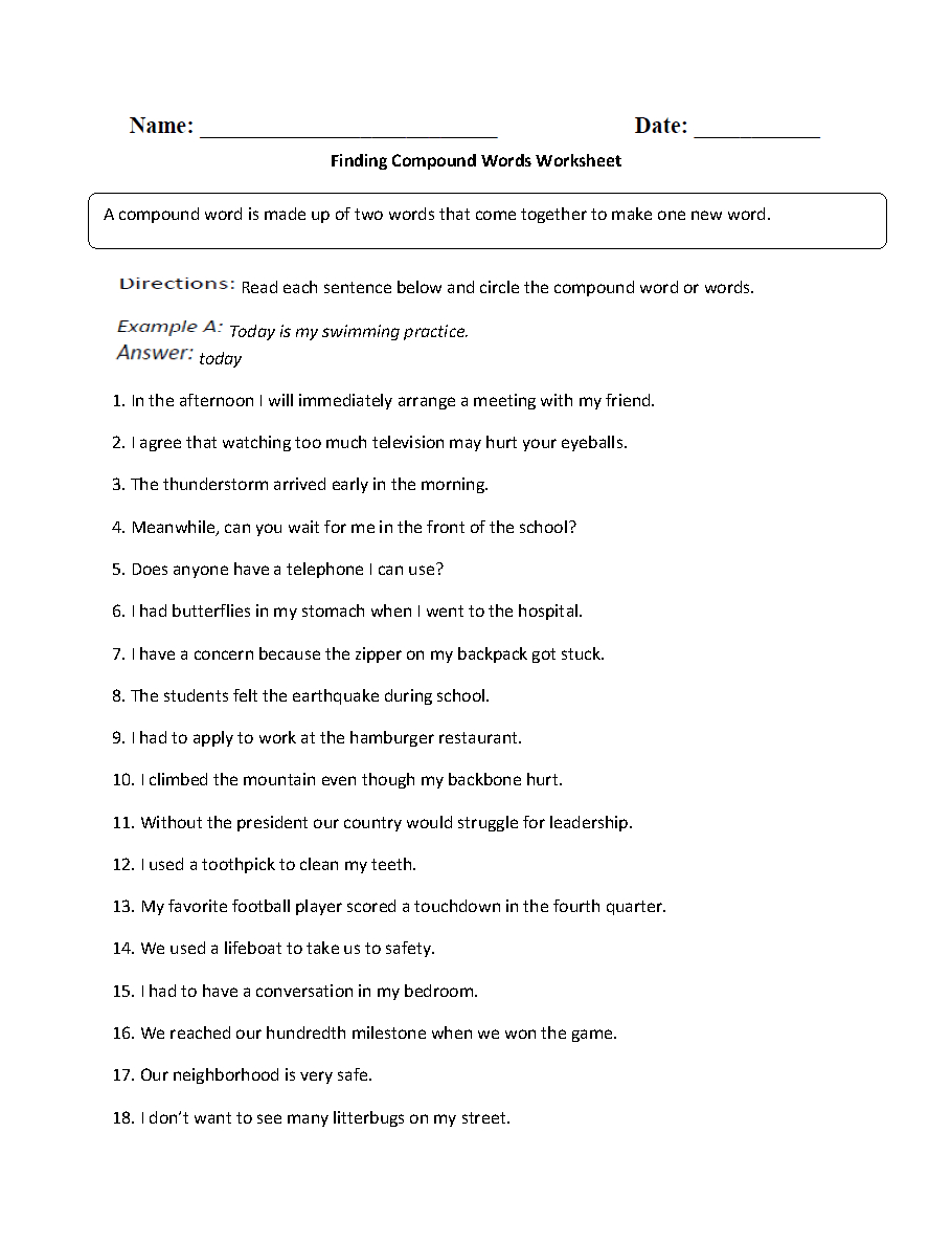 Finding A Compound Word Worksheet | Compound Words, Phonics