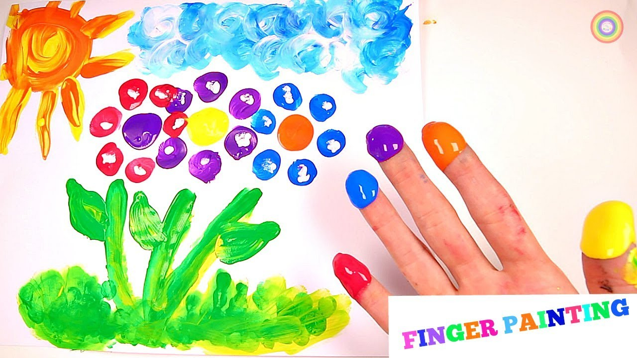 Finger Painting Fun For Babies Toddlers Children| Colorful Flowers Sunshine  Clouds