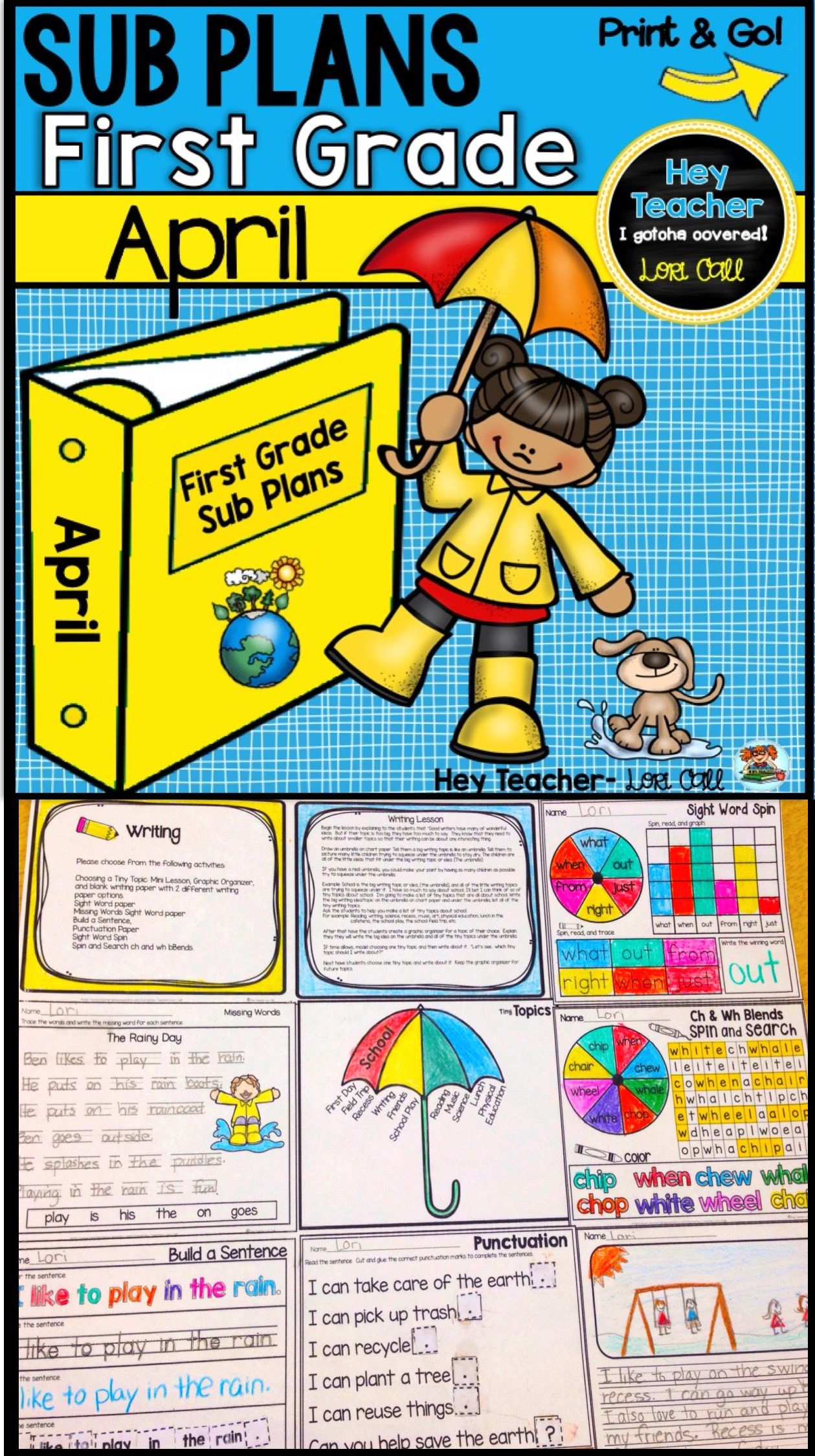 First Grade Sub Plans April-Spring | First Grade Lessons