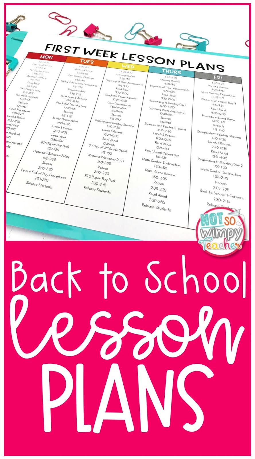 First Week Of School Lesson Plans - Not So Wimpy Teacher