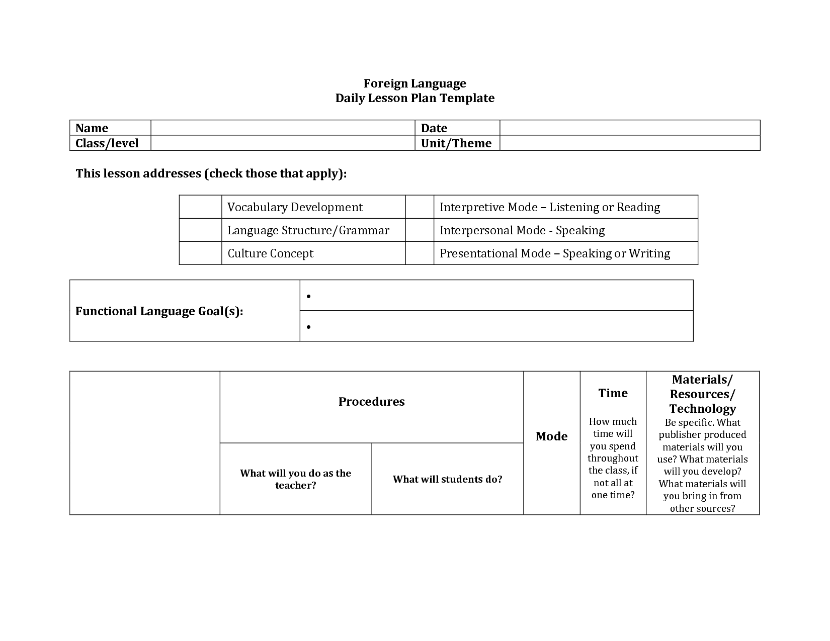 Foreign Language Lesson Plan Format Google Search Plans For